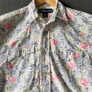 Vintage Ralph Lauren Western Snap Front Shirt Floral Blue Pink - Women's Size 4